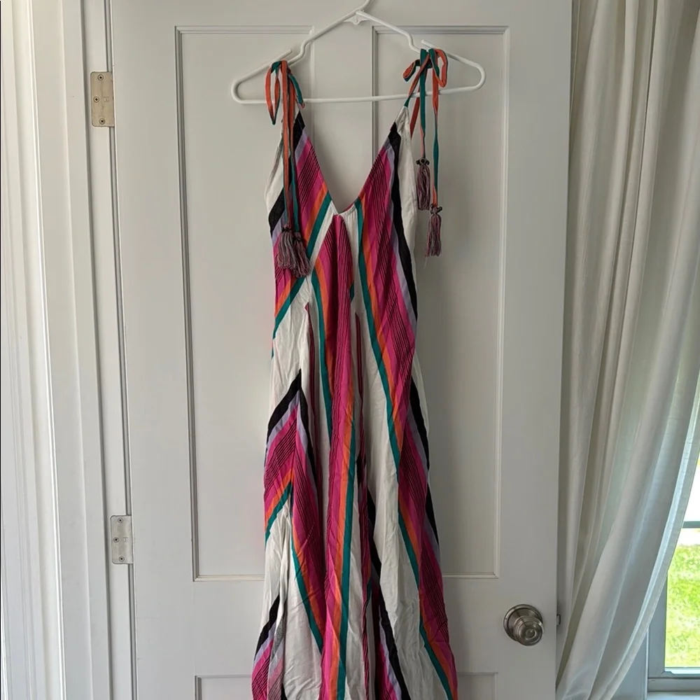 Free people maxi dress tassel stripe Colorful Striped Maxi Dress pink purple xs - Picture 1 of 4